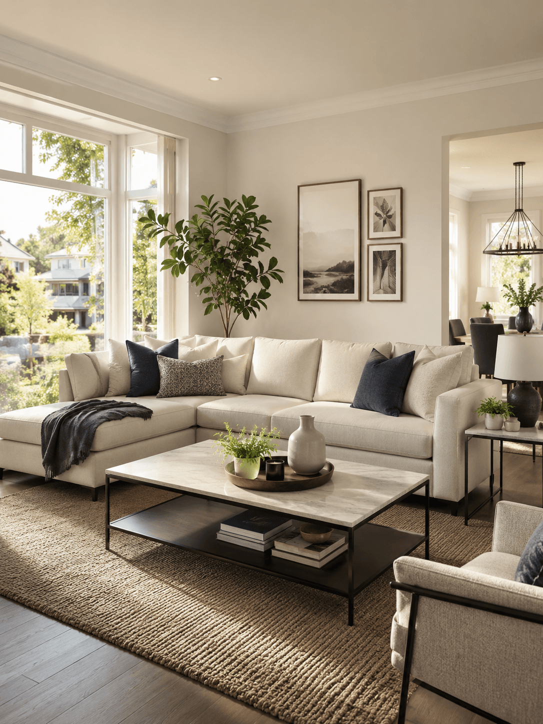A bright, staged modern home interior